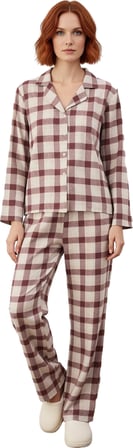 Kadın Uzun Kollu Ekose Pijama Takımı Fonksiyonel Dayanıklı Kaliteli Konforlu Estetik Rahat