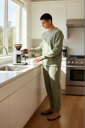 Erkek Waffle Dokuma Sweatshirt ve Pantolon Takımı Haki Fonksiyonel Dayanıklı Kaliteli Spor
