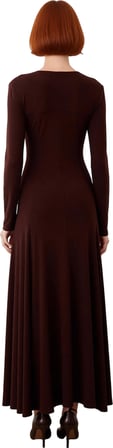 Kadın V Yaka Bodycon Kesim Uzun Kollu Maxi Boy Yırtmaç Detaylı Düz Örme Elbise Zarif Stil Kaliteli