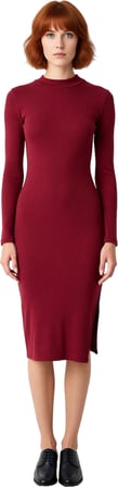 Moda Slim Casual Günlük Rejenere Kaşkorse Dokuma Dik Yaka Uzun Kol Bodycone Mini Boy Elbise