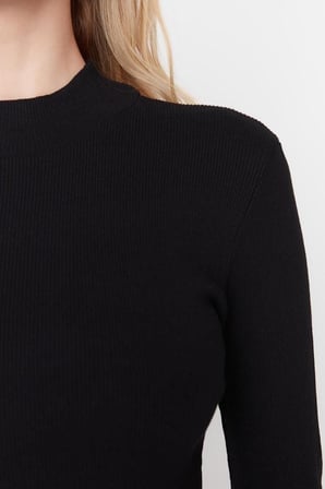 Moda Slim Casual Günlük Rejenere Kaşkorse Dokuma Dik Yaka Uzun Kol Bodycone Mini Boy Elbise