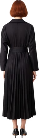 Kadın Düz Desen Standart Kol Kuşak Detaylı Piliseli Etek Ceket Yaka Polyester Midi Boy Elbise