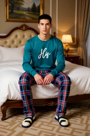 Erkek Kareli Pijama Takımı Bisiklet Yaka Sweatshirt Pantolon Fonksiyonel Dayanıklı Estetik