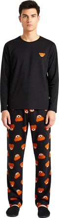 Ayıcık Desenli Bisiklet Yaka Uzun Kollu Pijama Seti Unisex Fonksiyonel Dayanıklı Kaliteli Şık