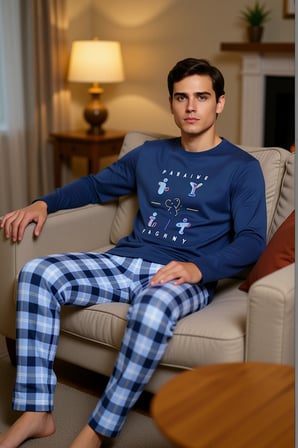 Erkek Kareli Pamuk Pijama Takımı Bisiklet Yaka Uzun Kollu Fonksiyonel Dayanıklı Kaliteli Şık