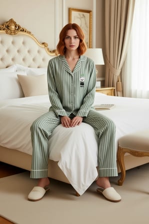 Kadın Gömlek Yaka Çizgili Pamuklu Pijama Takımı Penguen Detaylı Fonksiyonel Dayanıklı Spor