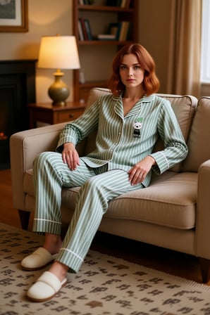 Kadın Gömlek Yaka Çizgili Pamuklu Pijama Takımı Penguen Detaylı Fonksiyonel Dayanıklı Spor
