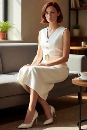 Kadınlar İçin Düz Desenli Bodycon Siluet Kolsuz Midi Dokuma Elbise V Yaka ve Kemerli Tasarım