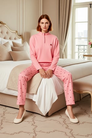 Kadın Kiraz Desenli Fermuarlı Waffle Pijama Takımı Uzun Kollu Fonksiyonel Dayanıklı Modern