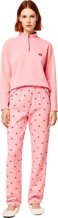 Kadın Kiraz Desenli Fermuarlı Waffle Pijama Takımı Uzun Kollu Fonksiyonel Dayanıklı Modern