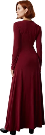 Kadın V Yaka Bodycon Kesim Uzun Kollu Maxi Boy Yırtmaç Detaylı Düz Örme Elbise Zarif Stil Kaliteli