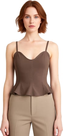 Kadın Dokuma Bluz Peplum Detaylı Kalp Yaka Kolsuz Gabardin Kumaş Casual Tarz Kaliteli Şık Rahat