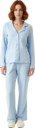 Kadın Fitilli Gömlek Pantolon Pijama Takımı Fonksiyonel Dayanıklı Kaliteli Konforlu Modern