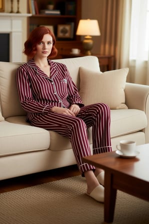 Kadın Gömlek Yaka Çizgili Pamuklu Pijama Takımı Penguen Detaylı Fonksiyonel Dayanıklı Spor