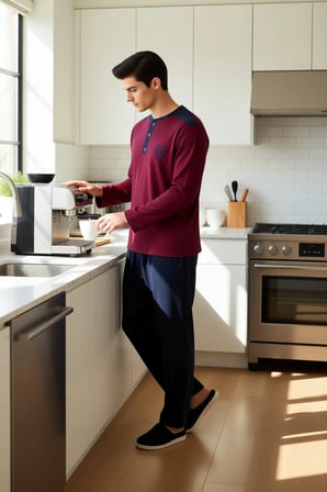 Erkek Çizgili Henley Yaka Örme Pijama Takımı Fonksiyonel Dayanıklı Kaliteli Konforlu Rahat