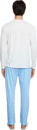 Erkek ve Kahve Çizgili Bisiklet Yaka Pijama Takımı Fonksiyonel Dayanıklı Kaliteli Konforlu