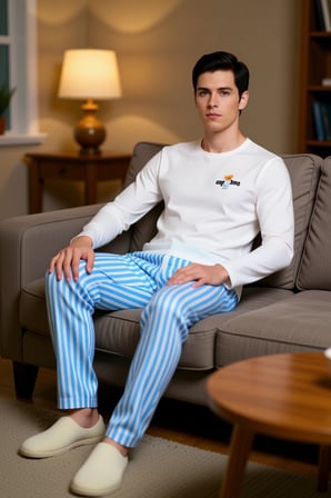 Erkek ve Kahve Çizgili Bisiklet Yaka Pijama Takımı Fonksiyonel Dayanıklı Kaliteli Konforlu