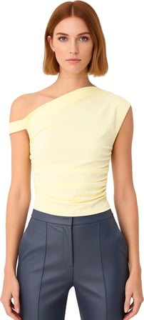 Kadın Yazlık Bluz Fitted Asimetrik Yaka Düşük Kol Dokuma Sandy Polyester Elastan Karışımı