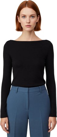 Kadın Esnek Örme Kayık Yaka Uzun Kollu Slim Fit Bluz Kaliteli Şık Rahat Modern Zarif Günlük