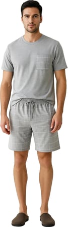 Erkek Melanj Ekose Pijama Takımı Bisiklet Yaka Regular Fit Fonksiyonel Dayanıklı Kaliteli Şık