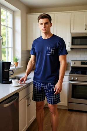 Erkek Melanj Ekose Pijama Takımı Bisiklet Yaka Regular Fit Fonksiyonel Dayanıklı Kaliteli Şık