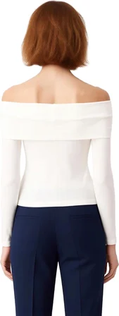 Kadın Off Shoulder Fitilli Örme Üst Zarif Detaylı ve Uzun Kollu Kaliteli Şık Rahat Modern Zarif