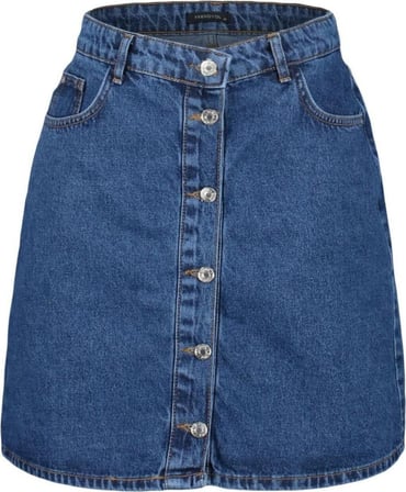 Moda Büyük Beden Regular Düz Desen Günlük Mini Boy Yüksek Bel Önü Düğmeli Denim Etek