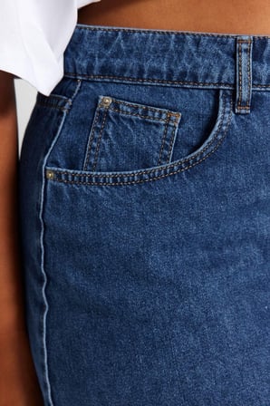 Moda Büyük Beden Regular Düz Desen Günlük Mini Boy Yüksek Bel Önü Düğmeli Denim Etek