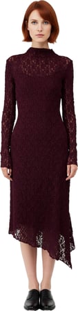 Kadın Fashion Forward Astarlı Düz Desenli Dik Yaka Asimetrik Örme Maxi Elbise Kaliteli Şık