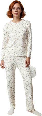 Kadın Çiçek Desenli Pamuklu Pijama Takımı Bisiklet Yaka Fonksiyonel Dayanıklı Kaliteli Şık