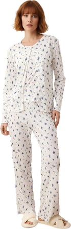 Kadın Çiçekli Fitilli Örme Pijama Takımı Hırkalı ve Pantolonlu Fonksiyonel Dayanıklı Rahat