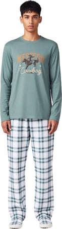 Erkek Ekose Desenli Bisiklet Yaka Pijama Sweatshirt ve Pantolon Fonksiyonel Dayanıklı Spor