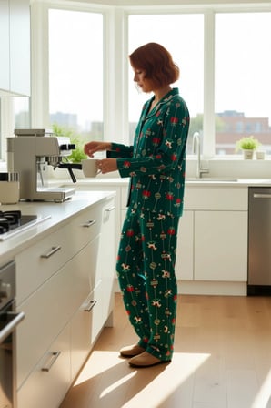 Kadın Çiçekli Yılbaşı Temalı Pijama Takımı Fonksiyonel Dayanıklı Kaliteli Konforlu Estetik