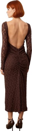 Kadın Kayık Yaka Bodycon Kesim Uzun Kollu Astarlı Dantel Detay Maxi Şık Mezuniyet Elbisesi