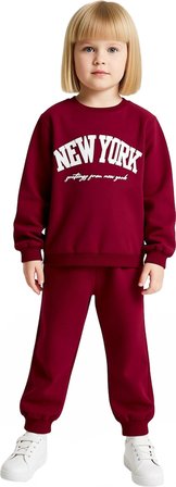 Kız Çocuk Pamuklu Slogan Baskılı Bisiklet Yaka Sweatshirt ve Eşofman Altı Takımı Kaliteli Şık