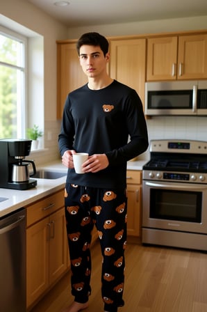Ayıcık Baskılı Uzun Kollu Pijama Takımı Erkek Fonksiyonel Dayanıklı Kaliteli Konforlu Spor