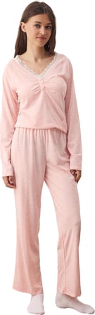 Kadın Melanj Dantelli Uzun Kollu Pijama Takımı Fonksiyonel Dayanıklı Kaliteli Konforlu Şık