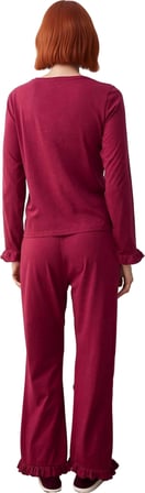 Kadın Fırfırlı Bisiklet Yaka Uzun Kollu Pijama Takımı Fonksiyonel Dayanıklı Kaliteli Rahat