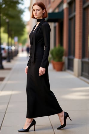 Kadın Fashion Forward Bodycon Kesim V Yaka Kuşak Detaylı Maxi Elbise Kış Şık Ortamlar İçin