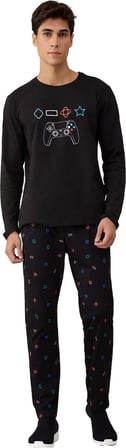 Erkek Oyun Baskılı Bisiklet Yaka Uzun Kollu Pijama Fonksiyonel Dayanıklı Kaliteli Konforlu
