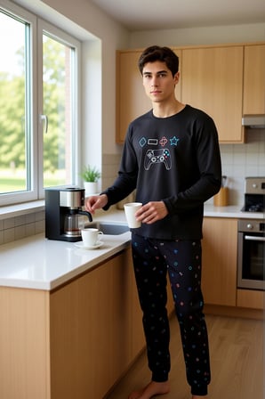 Erkek Oyun Baskılı Bisiklet Yaka Uzun Kollu Pijama Fonksiyonel Dayanıklı Kaliteli Konforlu