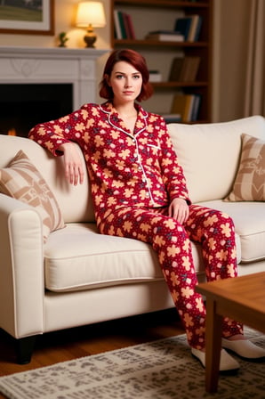 Kadin Kirmizi Kurabiye Adam Desenli Pijama Takımı Fonksiyonel Dayanıklı Kaliteli Konforlu Şık