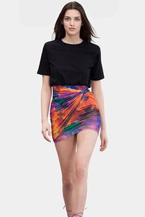 Pamuklu Mini Elbise Soyut Desenli Bodycon Kaliteli İşçilik Trend Tasarım Uzun Ömürlü