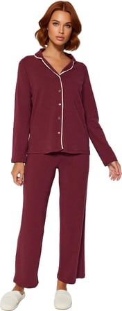 Kadın Pamuklu Gömlek Yaka Pijama Takımı Uzun Kollu Fonksiyonel Dayanıklı Kaliteli Konforlu