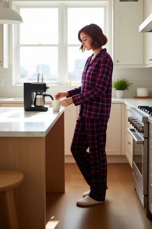 Kadın Ekoseli Gömlek Yaka Konforlu Pijama Takımı Fonksiyonel Dayanıklı Kaliteli Estetik Şık