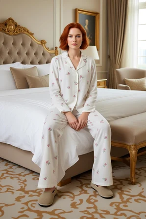 Kadın Çiçek Desenli Örme Pijama Takımı Fonksiyonel Dayanıklı Kaliteli Konforlu Estetik Şık