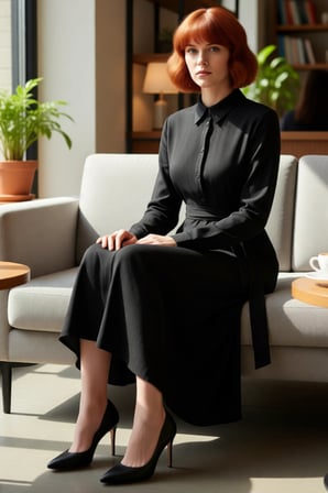 Moda Stil Relaxed Gömlek Yaka Midi Boy Koyu Yeşil Kuşaklı Viskon Dokuma Gömlek Elbise