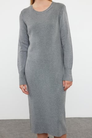 Moda Stil Regular Dik Yaka Maxi Boy Triko Premium İplik Özel İplik Elbise
