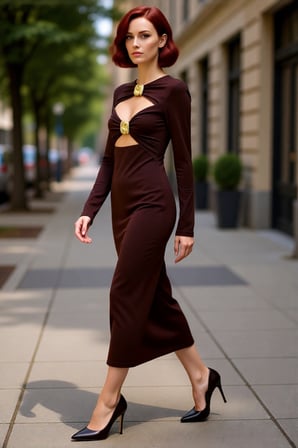 Kadın Fashion Forward Kahverengi Bodycone Uzun Kollu Sandy Örme Elbise Kokteyl Partiler İçin İdeal