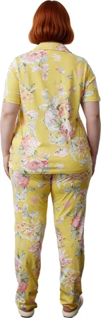 Kadın Çiçekli Örme Pijama Takımı Gömlek Yaka Fonksiyonel Dayanıklı Kaliteli Konforlu Rahat